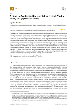 Anime in Academia: Representative Object, Media Form, and Japanese Studies