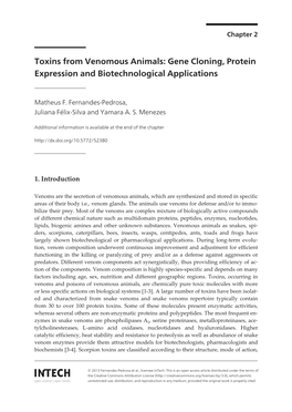 Toxins from Venomous Animals: Gene Cloning, Protein Expression and Biotechnological Applications