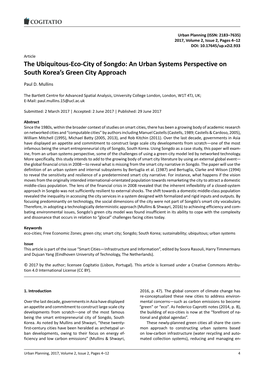 The Ubiquitous-Eco-City of Songdo: an Urban Systems Perspective on South Korea's Green City Approach