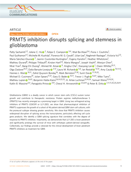 PRMT5 Inhibition Disrupts Splicing and Stemness in Glioblastoma