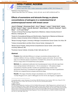 Effects of Exemestane and Letrozole Therapy on Plasma Concentrations of Estrogens in a Randomized Trial of Postmenopausal Women with Breast Cancer