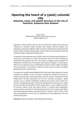 Colonial City Histories, Icons, and Spatial Structure in the City of Hamilton, Aotearoa New Zealand