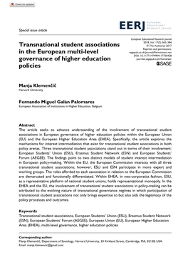Transnational Student Associations in the European Multi-Level