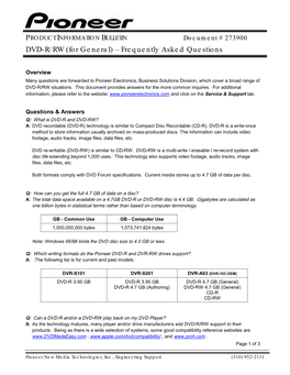 DVD-R/RW (For General) – Frequently Asked Questions