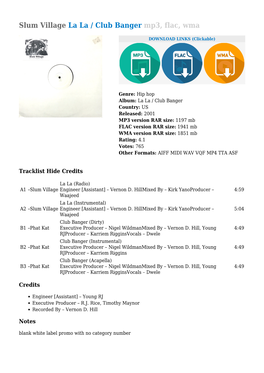 Slum Village La La / Club Banger Mp3, Flac, Wma