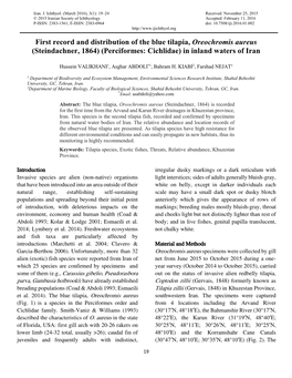 First Record and Distribution of the Blue Tilapia, Oreochromis Aureus (Steindachner, 1864) (Perciformes: Cichlidae) in Inland Waters of Iran