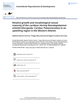 Relative Growth and Morphological Sexual Maturity of the Caridean