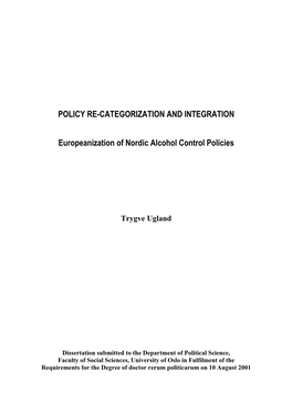 POLICY RE-CATEGORIZATION and INTEGRATION Europeanization Of