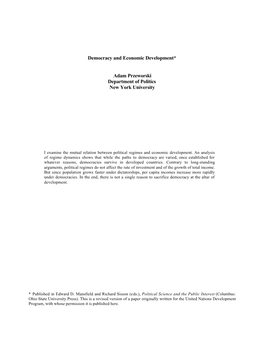 Democracy and Economic Development* Adam Przeworski