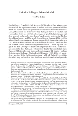 Heinrich Bullingers Privatbibliothek1 1 Heinrich Bullingers Privatbibliothek