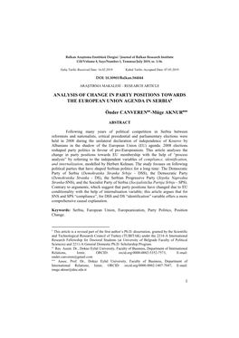 Analysis of Change in Party Positions Towards the European Union Agenda in Serbia