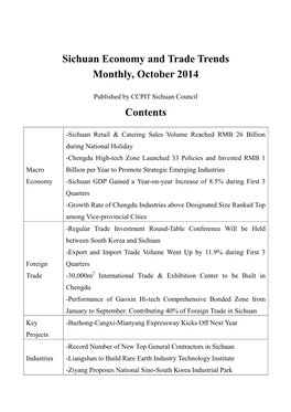 Sichuan Economy and Trade Trends Monthly, October 2014 Contents