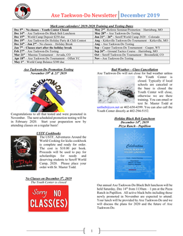 Axe Taekwon-Do Newsletter December 2019