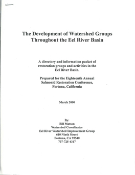 The Development of Watershed Groups Throughout the Eel River Basin