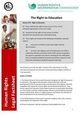 ACT Human Rights Commission on the Right to Education