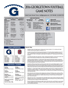 2016 Georgetown Football Game Notes 2016 Georgetown Football Game Notes 2016 Georgetown Football