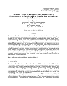 Movement Patterns of Translocated Adult Sicklefin Redhorse (Moxostoma Sp.) in the Oconaluftee River, North Carolina: Implications for Species Restoration