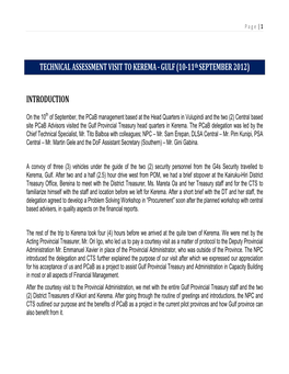 TECHNICAL ASSESSMENT VISIT to KEREMA - GULF (10-11 Th SEPTEMBER 2012)