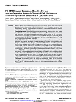 PCI-24781 Induces Caspase and Reactive Oxygen Species