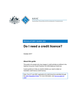 Regulatory Guide RG 203 Do I Need a Credit Licence?