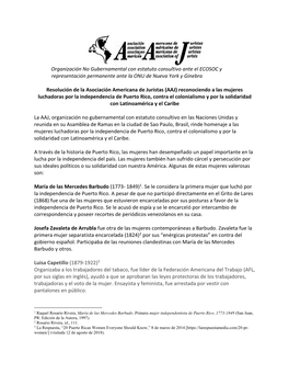 Resolución Reconociendo a Las Mujeres Luchadoras Por La Independencia De Puerto Rico, Contra El Colonialismo Y