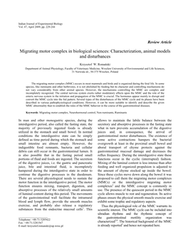 Migrating Motor Complex in Biological Sciences: Characterization, Animal Models and Disturbances