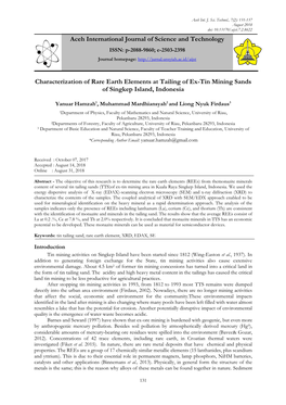 Characterization of Rare Earth Elements at Tailing of Ex-Tin Mining Sands of Singkep Island, Indonesia