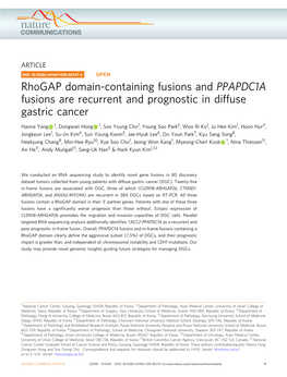 Rhogap Domain-Containing Fusions and PPAPDC1A Fusions Are Recurrent and Prognostic in Diffuse Gastric Cancer