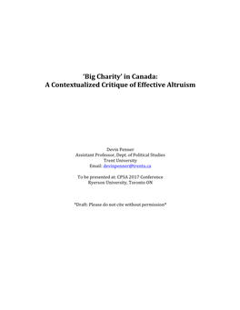 In Canada: a Contextualized Critique of Effective Altruism