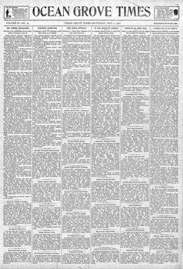 VOLUME IX—NO. 16, OCEAN GROVE TIMES—SATURDAY, MAY 4,1901. Subscription $ I :Oq Per Year*