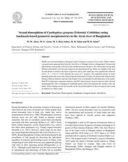 Sexual Dimorphism of Canthophrys Gongota (Teleostei: Cobitidae) Using a Total of 128 Individuals (64 Males and 64 Females) of C