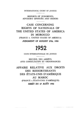 CASE CONCERNING RIGHTS of NATIONALS of the UNITED STATES of AMERICA in MOROCCO (FRANCE V