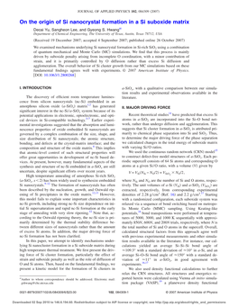 On the Origin of Si Nanocrystal Formation in a Si Suboxide Matrix ͒ Decai Yu, Sangheon Lee, and Gyeong S