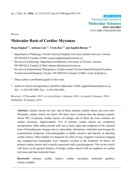 Molecular Basis of Cardiac Myxomas