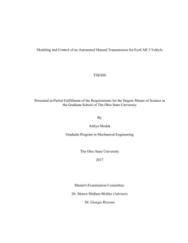 Modeling and Control of an Automated Manual Transmission for Ecocar 3 Vehicle