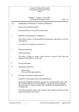 Common Technical Document Bisoprolol Hemifumarate 10 Mg Tablets