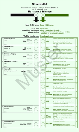 Musterstimmzettel Wahlkreis 26 Erfurt