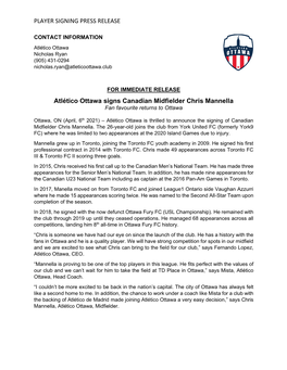 PLAYER SIGNING PRESS RELEASE Atlético