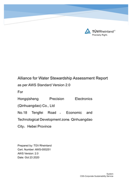 Alliance for Water Stewardship Assessment Report