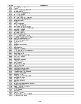 Mã Số Tên Bài Hát 30001 Can't Stop Loving You 30002 Laura