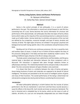 Karma, Living System, Genes and Human Performance Dr. Narayan Lal Kachhara Dr