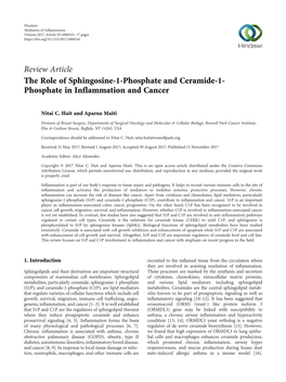 Review Article the Role of Sphingosine-1-Phosphate and Ceramide-1- Phosphate in Inflammation and Cancer