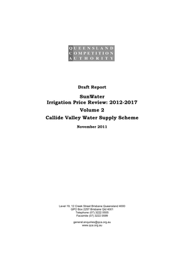 Sunwater Irrigation Price Review: 2012-2017 Volume 2 Callide Valley Water Supply Scheme