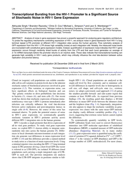 Stochastic Noise in HIV-1 Gene Expression