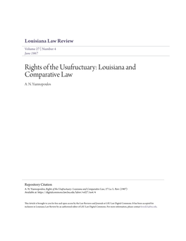 Rights of the Usufructuary: Louisiana and Comparative Law A