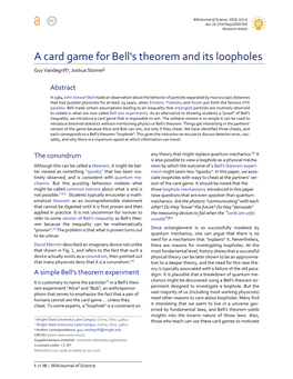 A Card Game for Bell's Theorem and Its Loopholes Guy Vandegrift¹, Joshua Stomel²