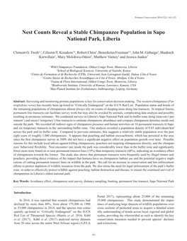 Chimpanzee Population in Sapo National Park, Liberia