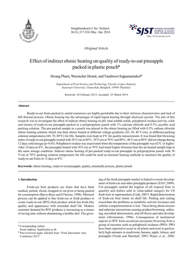 Effect of Indirect Ohmic Heating on Quality of Ready-To-Eat Pineapple Packed in Plastic Pouch