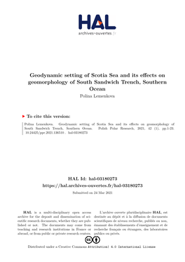 Geodynamic Setting of Scotia Sea and Its Effects on Geomorphology of South Sandwich Trench, Southern Ocean Polina Lemenkova