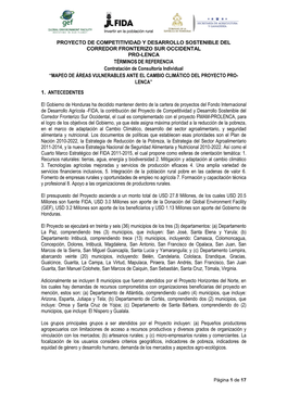 Proyecto De Competitividad Y Desarrollo Sostenible Del Corredor Fronterizo Sur Occidental Pro-Lenca Términos De Referencia